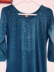Teal Blue Embroidered Kurta