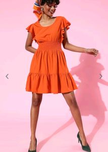 DressBerry Women Bright Orange Solid Dress