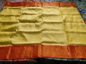 Lime Yellow And Orange Pure Kanchipuram Silk Saree