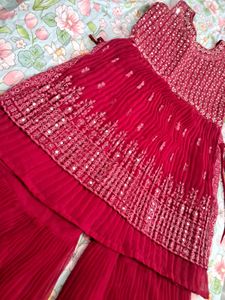 Red Embroidered Shararah Set