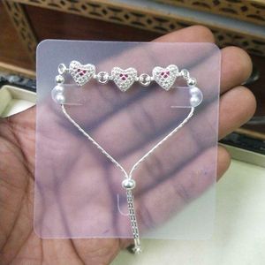 Pure Silver PinkCZ❤️Stone Adjustable Hand Bracelet