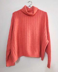 Coral Turtleneck Pullover Sweater