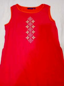 Pink Orange Embroidered Kurta