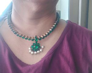 Custom made silver Addigai with green kempu stones