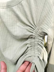 Sage Green Ruched Long Sleeve Top