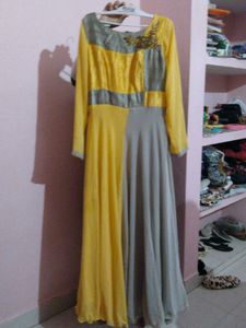 Elegant Yellow &amp; Grey Ethnic Dress