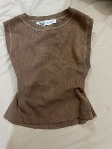 Zara Brown Peplum Tank Top