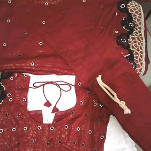 Red Party Wear Heavy Saree Blouse Petticoat Set