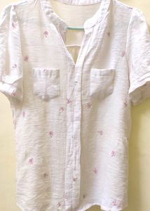 Women Tops White With Mini Floral Embroidery