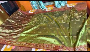 Elegant Olive Green Embroidered Saree