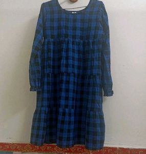 Chic Blue and Black Plaid Dress