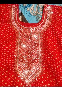 Red Embroidered Kurta Set