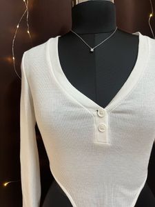 White Full Sleeves Bodysuit
