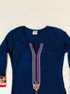 Navy Blue Embroidered Kurta ( Women )