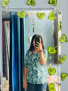 Teal Blue Floral Printed Kurti