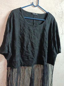 SHEIN Oversized Summer Mesh Long Top Black