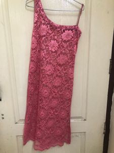 Pink Net One Shoulder Kurta
