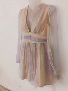 RAINBOW MESH SKATER DRESS