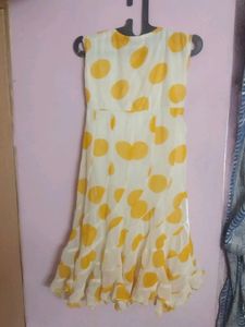 Yellow white Polca Dot Frock For Gorls