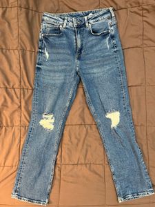 STRAIGHT HIGH WAIST ANKLE LENGTH JEANS