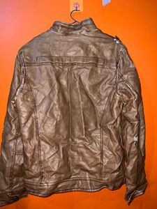 Brown Faux Leather Motorcycle Jacket