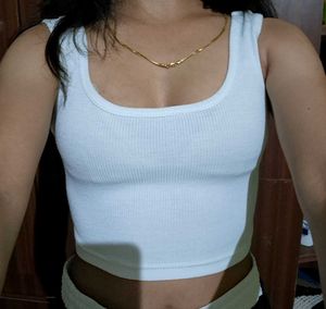 White Ribbed Tank Top
