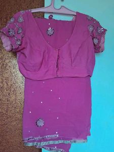 Pink Embellished Saree & Blouse