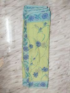 Lime Green Purple Flowers Saree