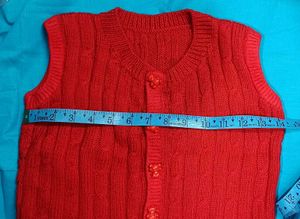 Handmade Red Knit Vest Cute Bear Button