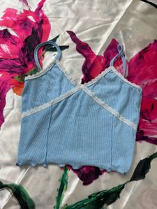 blue Lace Trim Tank Top