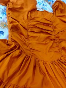 Orange Puff Sleeve Mini Dress