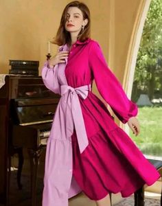 Color Block Tie Waist Midi Dress