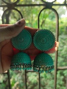 Green Jhumka Earrings