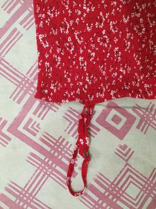 Red Floral Smocked Tank Top