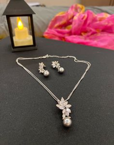 Elegant Grey Pearl Necklace & Earring Set