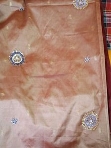 Embroidered Silk Fabric with Floral Border