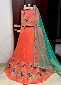 Brand New Peach Silk Embroidered Lehenga Choli Set