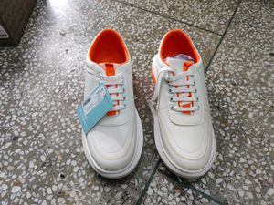 White &amp; Orange Accent Sneakers