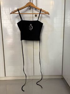 Black Crop Top with Moon Design