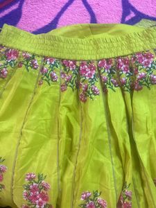 Sequin Embelished Lime Green Floral Kalidar Skirt