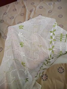 Shimmer Cream Dupatta With Green Thread Work