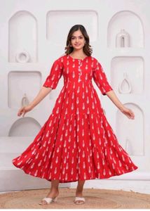 Red Printed Casual Dress