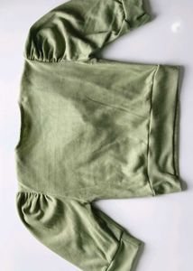 Cute Green Tie-Front Crop Top