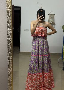 SOLEIL Floral Tiered Sleeveless Ruffle MAXI Dress