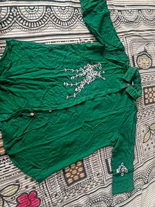 Dark Green Shirt Style Top