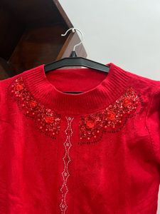 Red Embellished Sweater