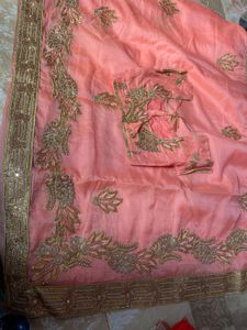 Elegant Peach Embroidered Saree