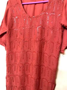 Women&#39;s Embroided Long Coral Kurti