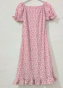 Pink Polka Dot Midi Dress