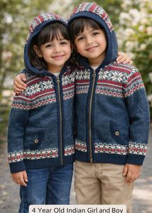 Kids Fair Isle Unisex Knit Zip Hoodie - Ultra warm